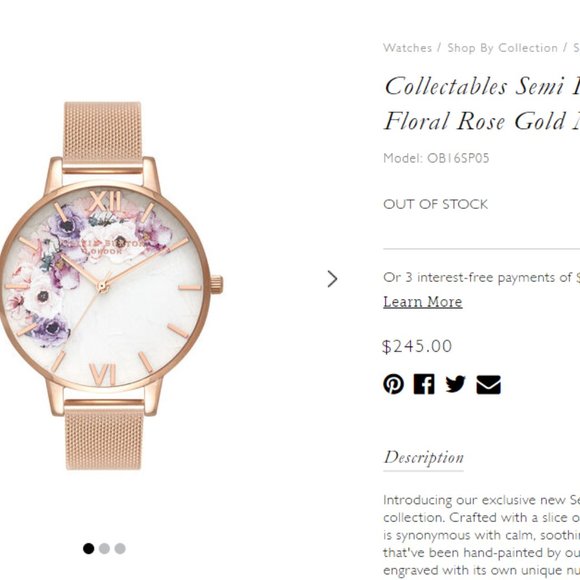 Olivia Burton Floral Gold Collectable Womens Watch - Picture 4 of 5